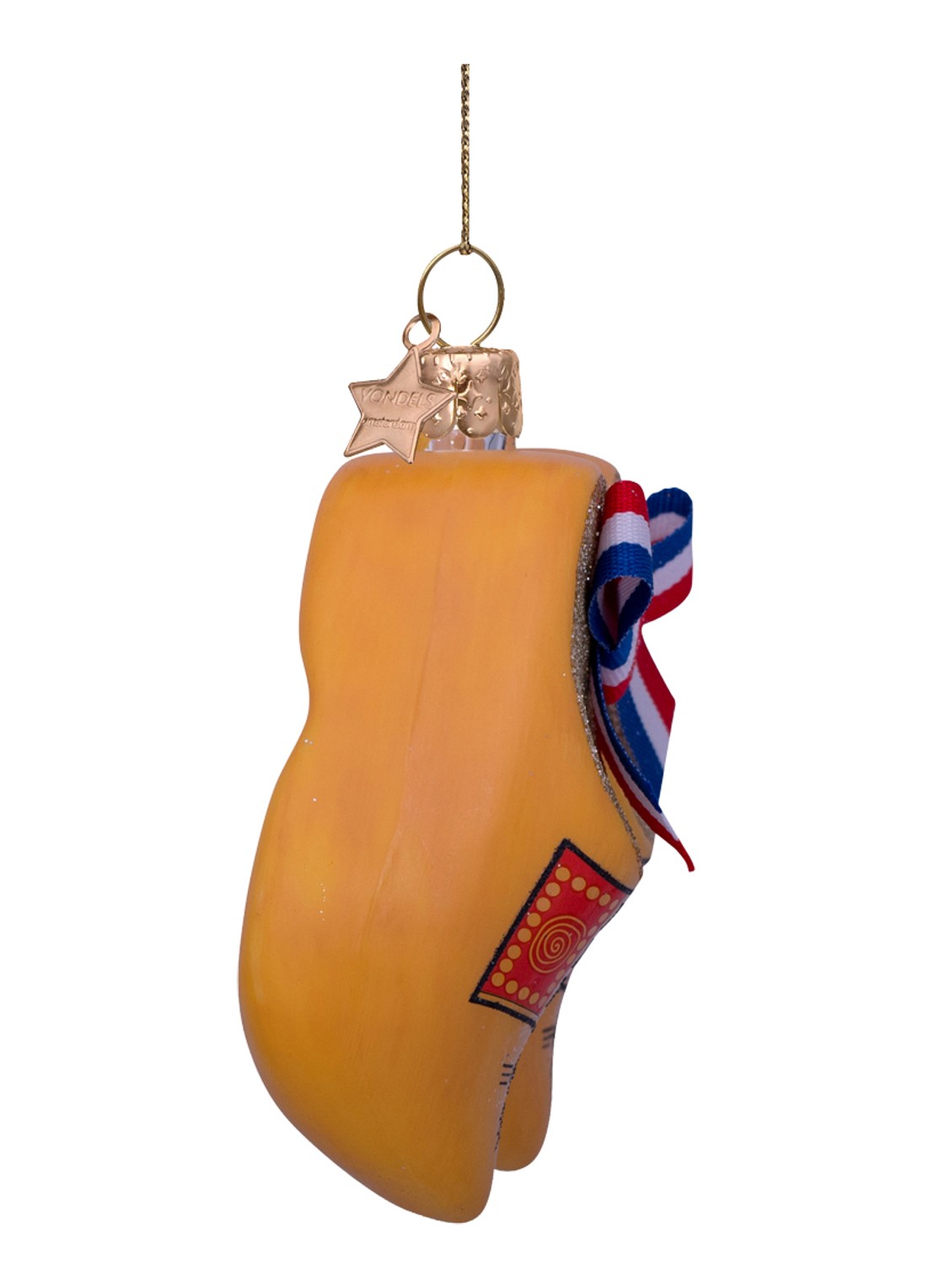 Vondels Traditionele klomp met Nederlandse strik kersthanger 8,5 cm - detail 4 geel