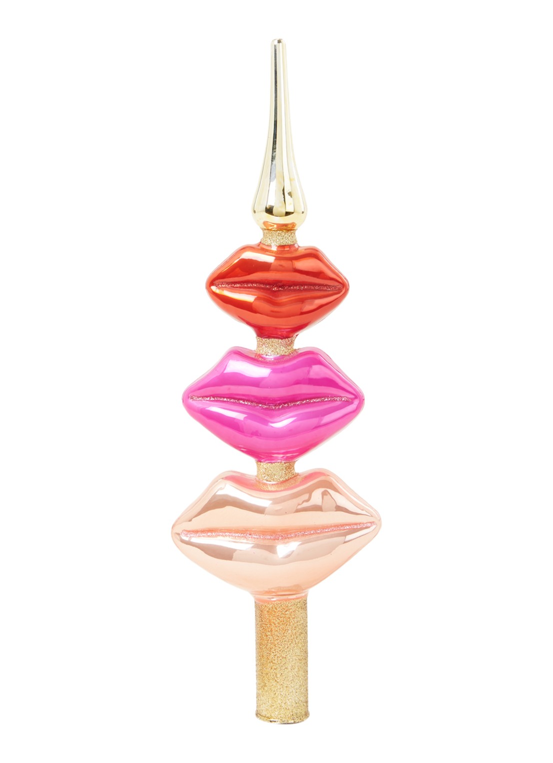 Vondels Tree Topper Glass Lips piek 26 cm - voorkant roze