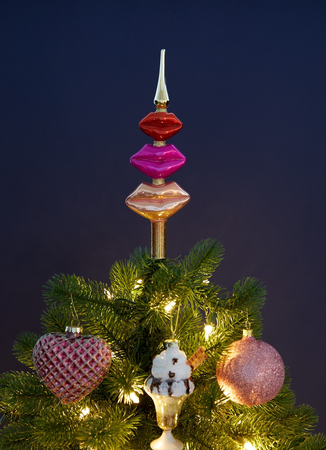 Vondels Tree Topper Glass Lips piek 26 cm - voorkant 2 roze