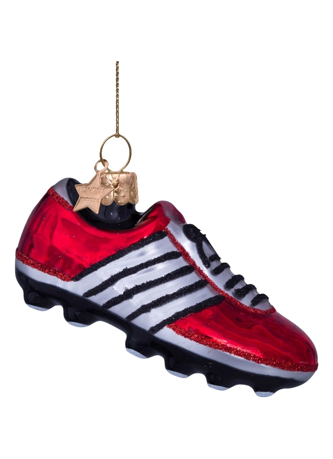 Vondels Voetbalschoen kersthanger 5 cm - voorkant 2 rood
