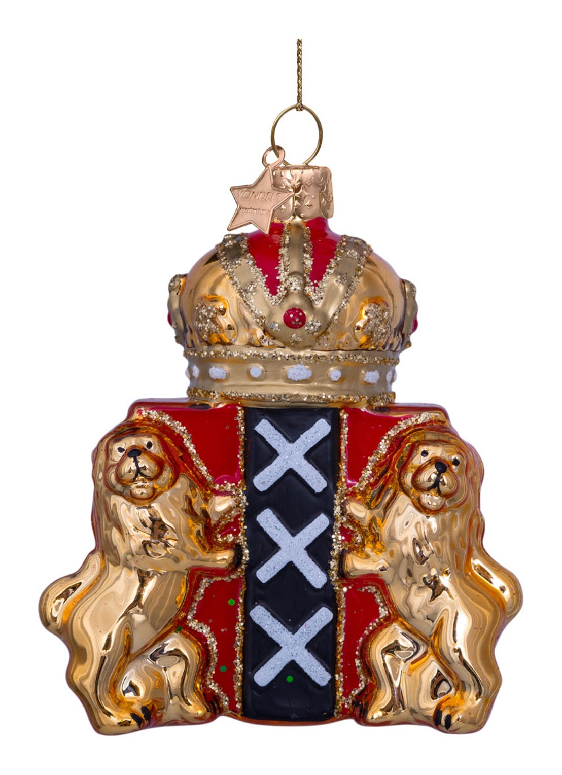 Vondels Wapen van Amsterdam kersthanger 9,5 cm - voorkant goud