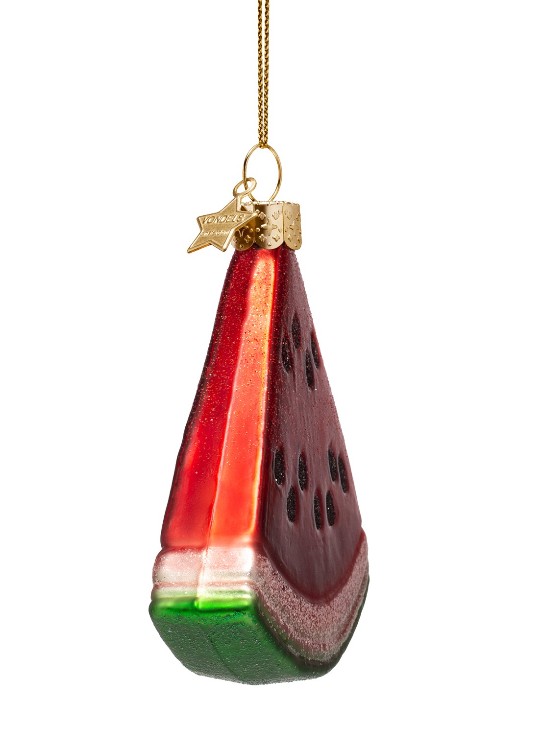Vondels Watermeloen schijf kersthanger 9,5 cm - voorkant 2 rood