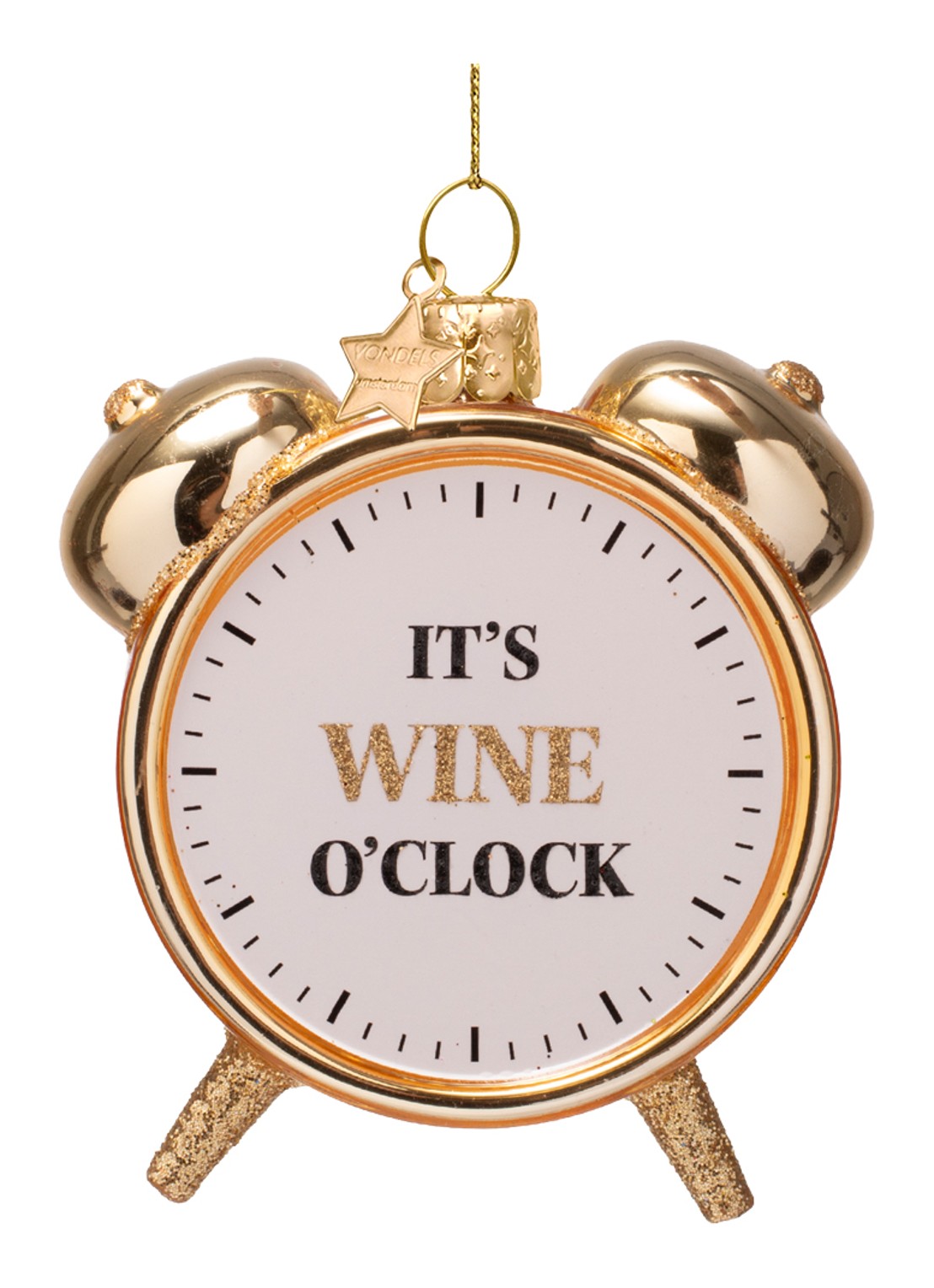 Vondels Wine O'Clock Alarm kersthanger 9 cm - voorkant goud