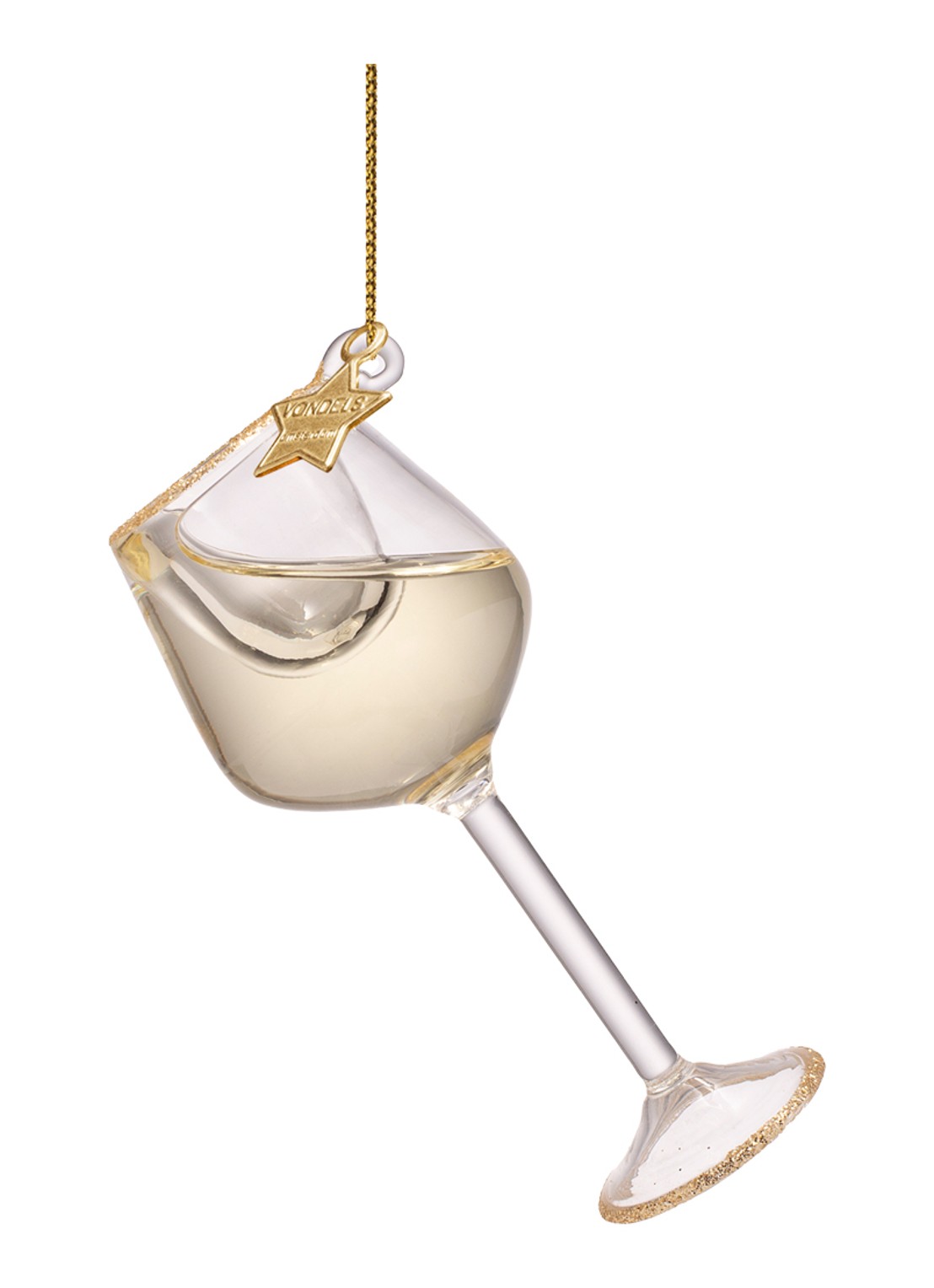 Vondels Witte Wijn Glas kersthanger 10 cm - achterkant 2 goud