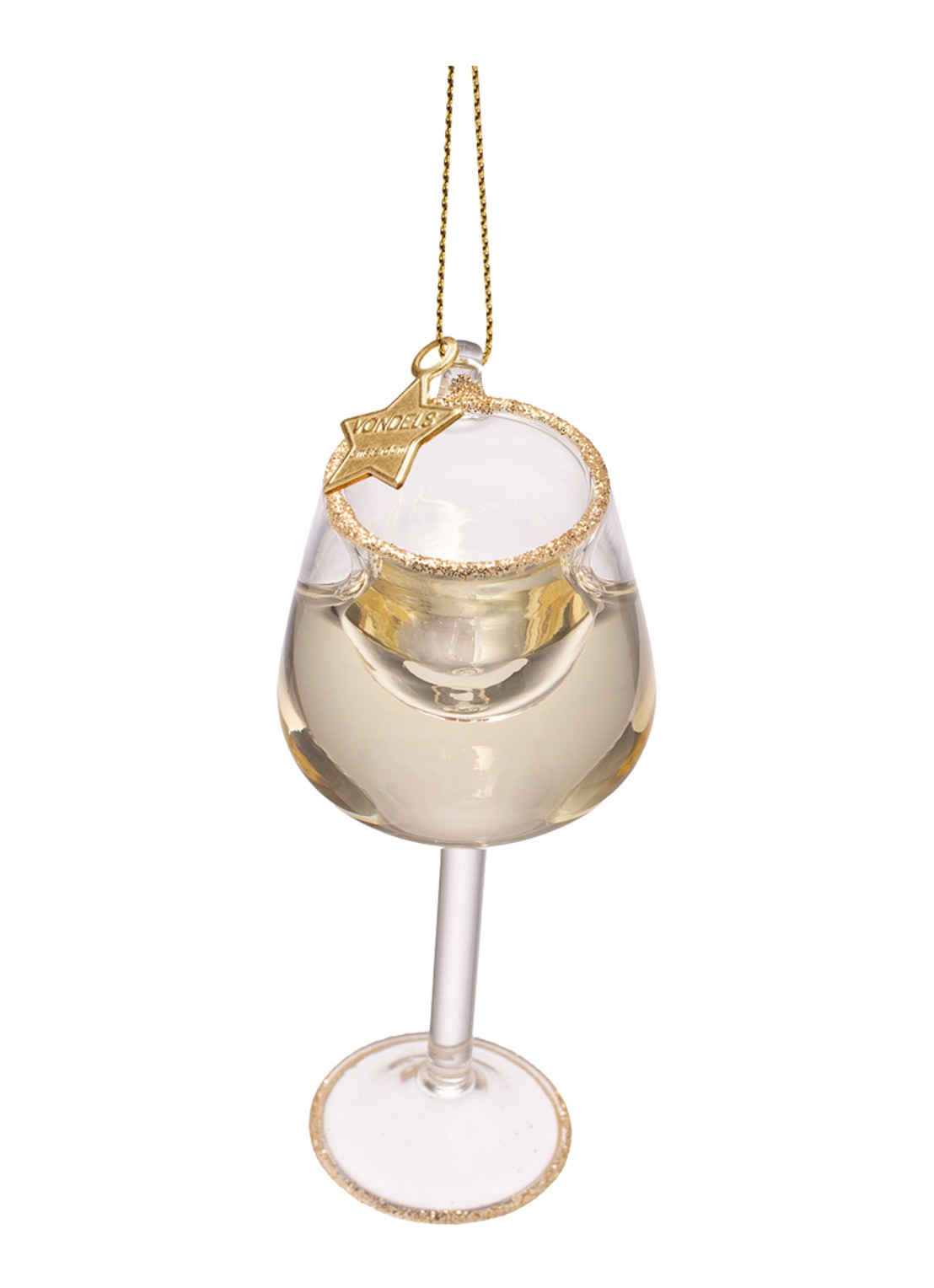Vondels Witte Wijn Glas kersthanger 10 cm - detail goud
