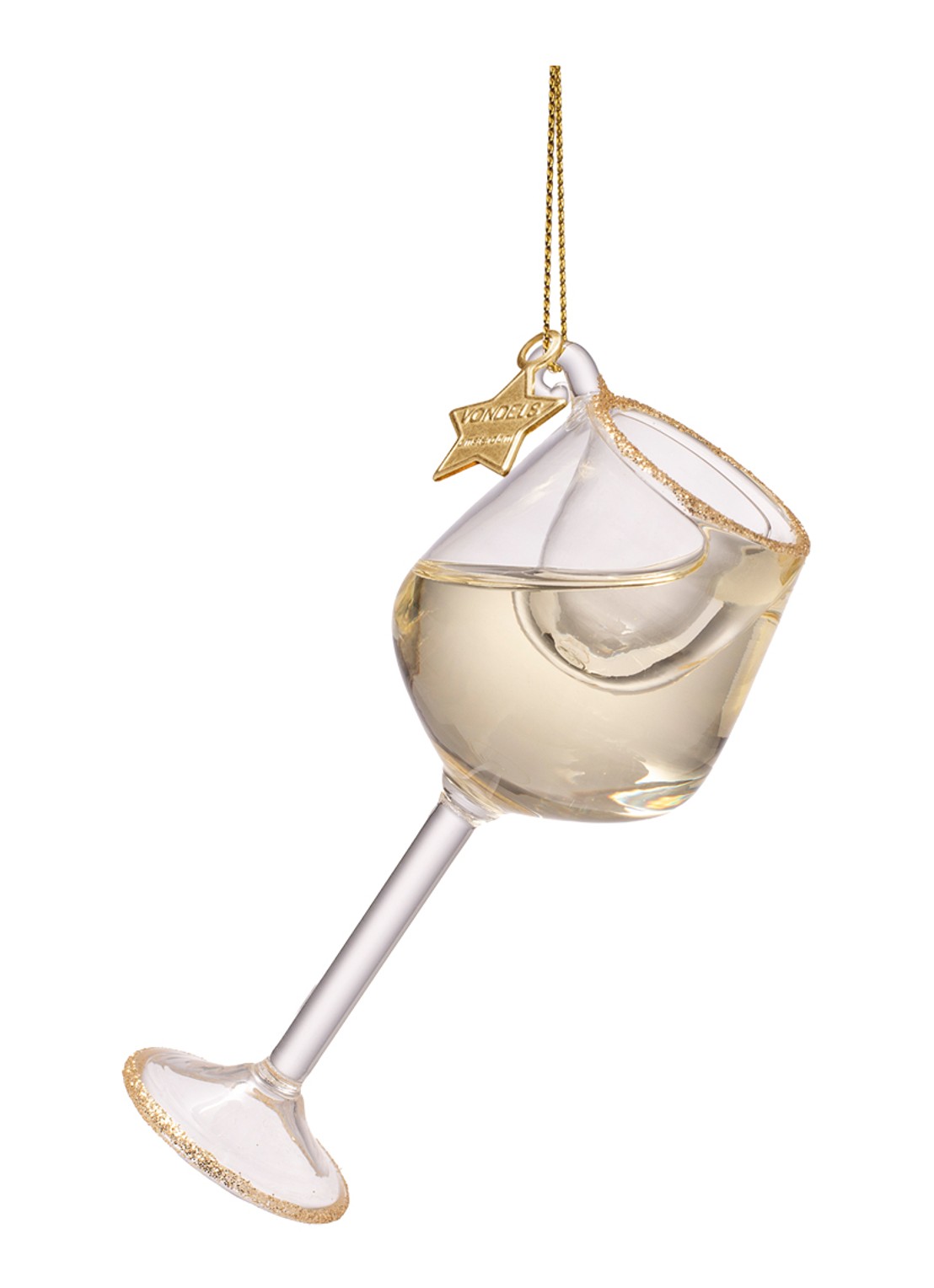 Vondels Witte Wijn Glas kersthanger 10 cm - voorkant 3 goud