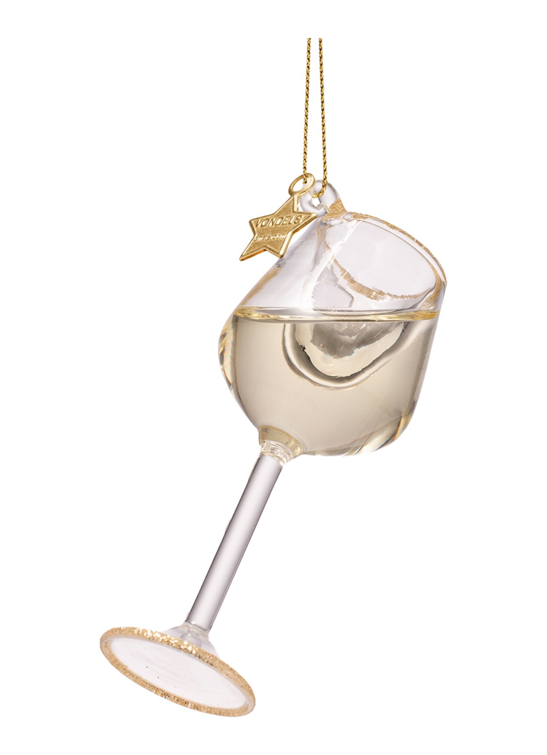 Vondels Witte Wijn Glas kersthanger 10 cm - voorkant 4 goud