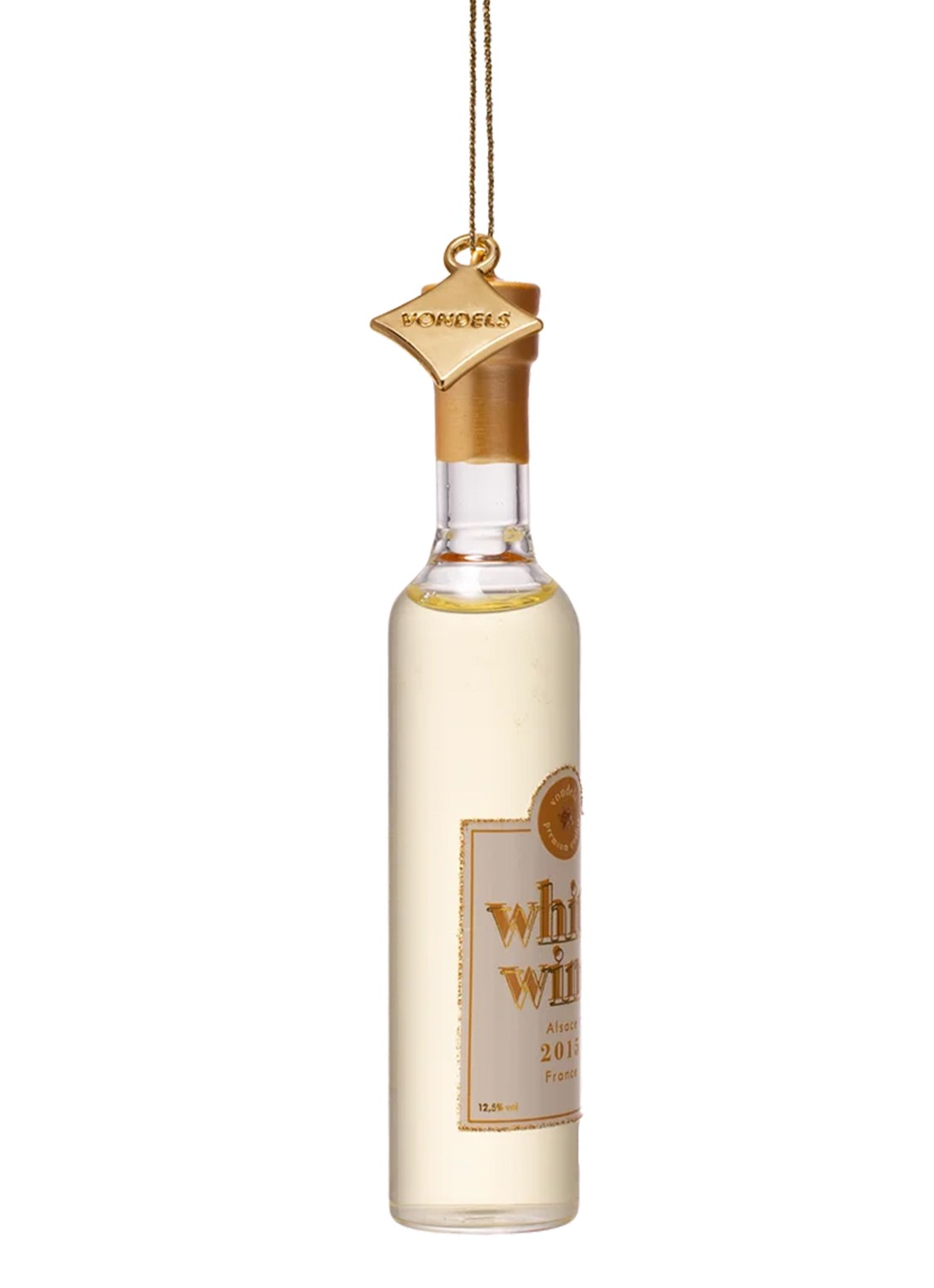 Vondels Witte Wijnfles kersthanger 12,5 cm - detail transparant