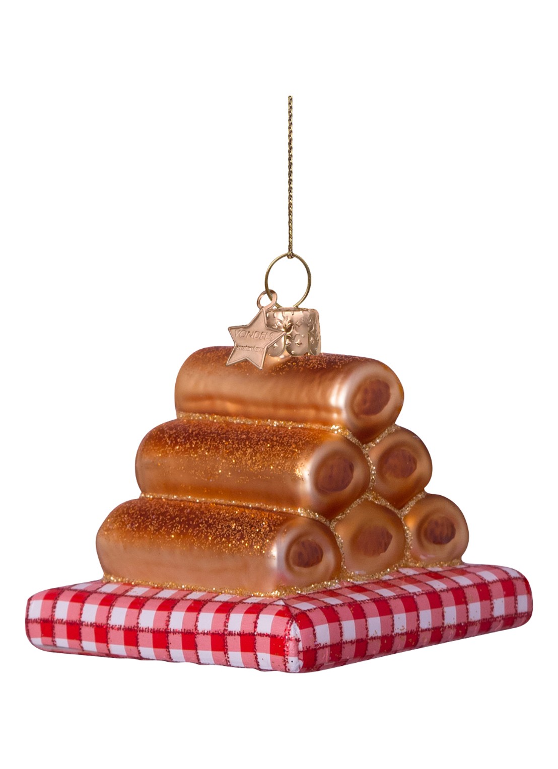 Vondels Worstenbroodjes kersthanger 6 cm - detail 2 bruin