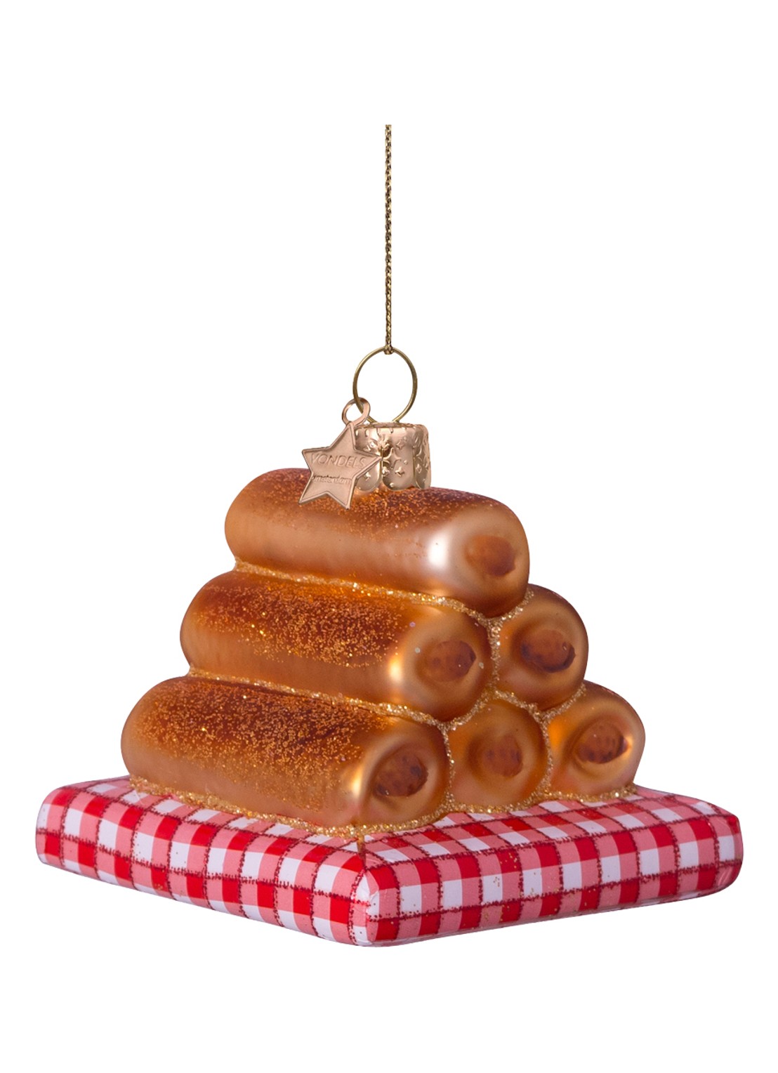 Vondels Worstenbroodjes kersthanger 6 cm - voorkant 4 bruin