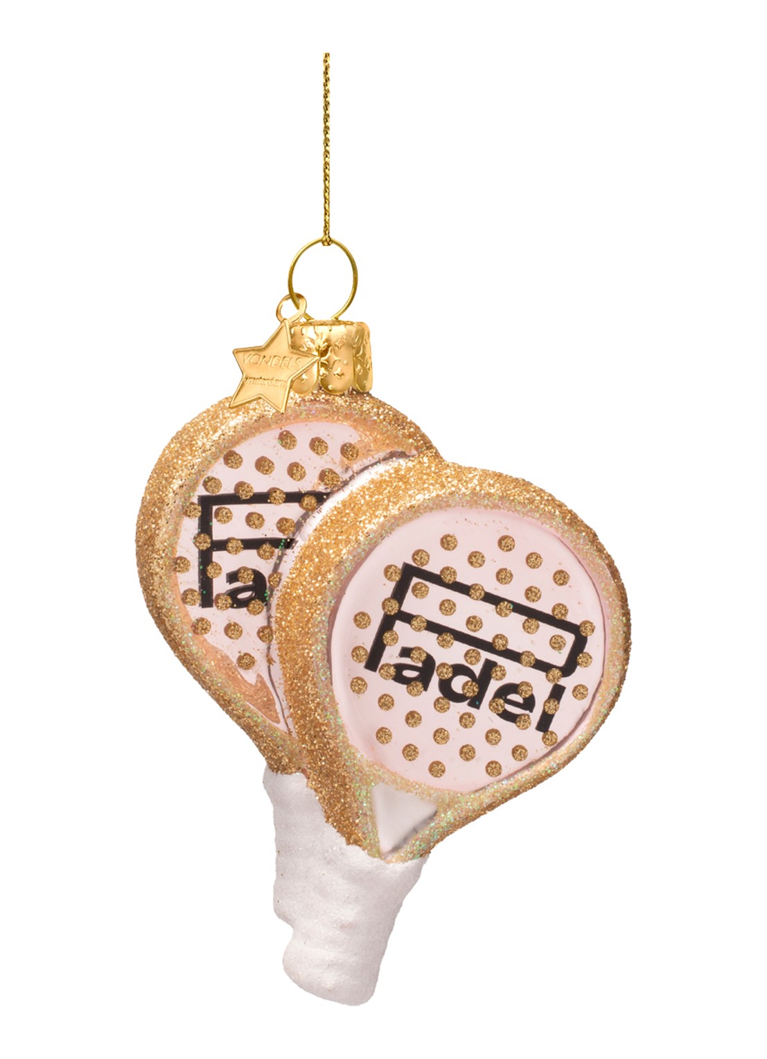 Vondels Zacht Roze Padelracket kersthanger 9 cm - achterkant 3 lichtroze