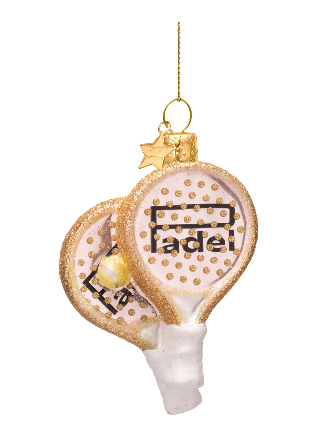 Vondels Zacht Roze Padelracket kersthanger 9 cm - voorkant lichtroze