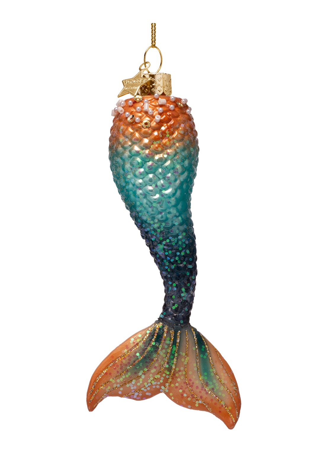 Vondels Zeemeerminstaart kersthanger 13,5 cm - voorkant zeegroen