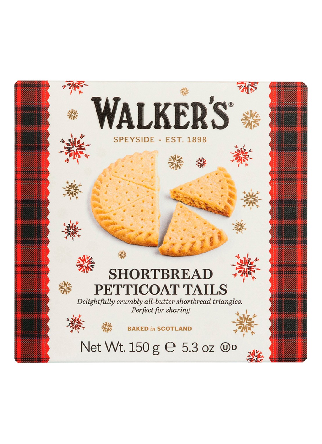 Walkers Shortbread Festive Petticoat Tails zandkoekjes in blik 150 gram - voorkant beige