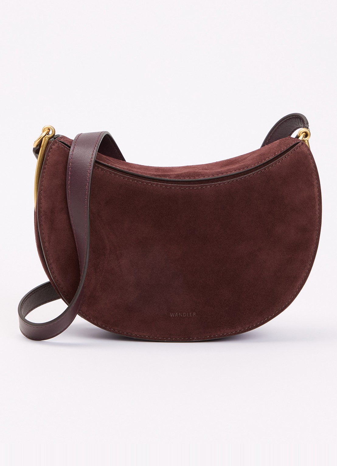 Wandler Kate crossbodytas van suède - voorkant kastanjebruin