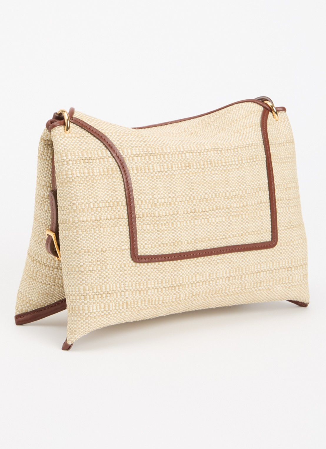 Wandler Penelope schoudertas van raffia met details van kalfsleer - achterkant 6 beige