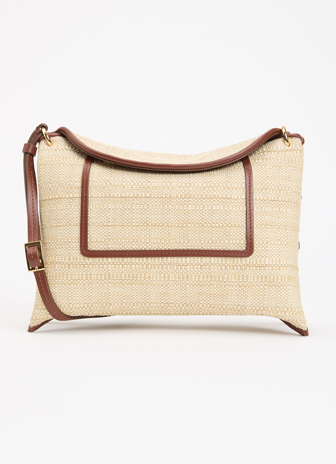 Wandler Penelope schoudertas van raffia met details van kalfsleer - voorkant beige