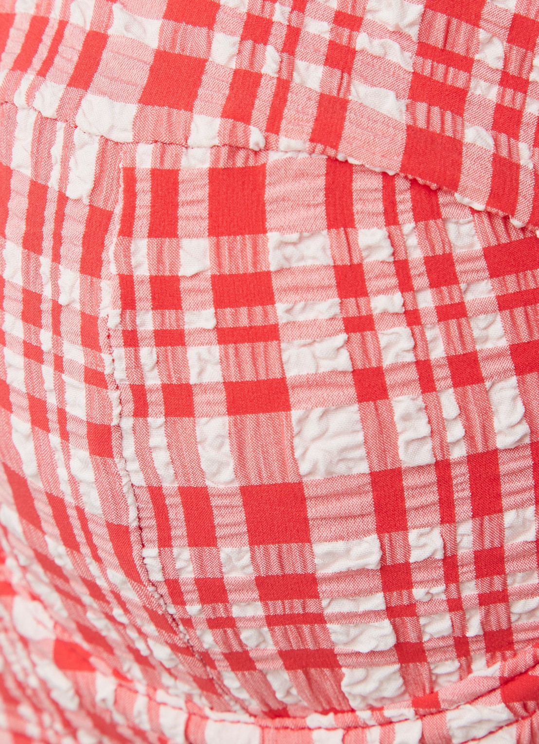 Warehouse Longline beugel bikinitop met gingham dessin - detail steenrood
