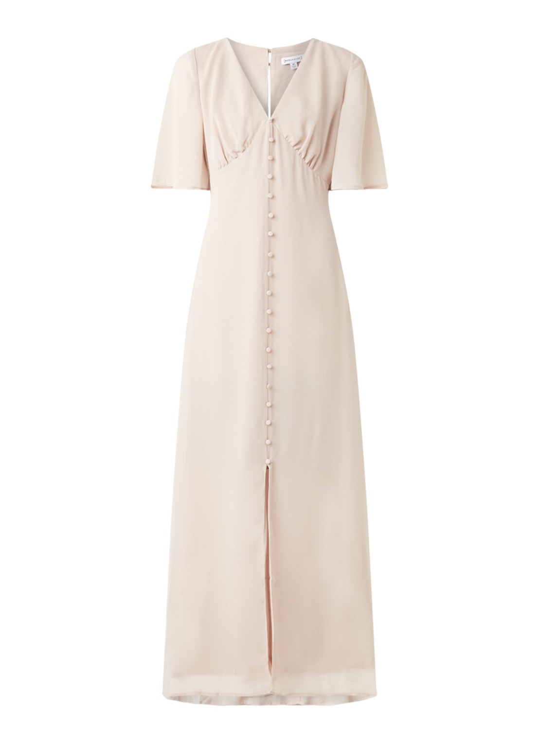Warehouse Maxi jurk met vlindermouw en keyhole - voorkant 2 taupe