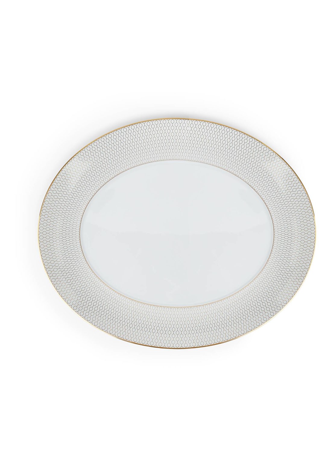 Wedgwood Gio Gold ovale serveerschaal 33 cm - voorkant 3 wit