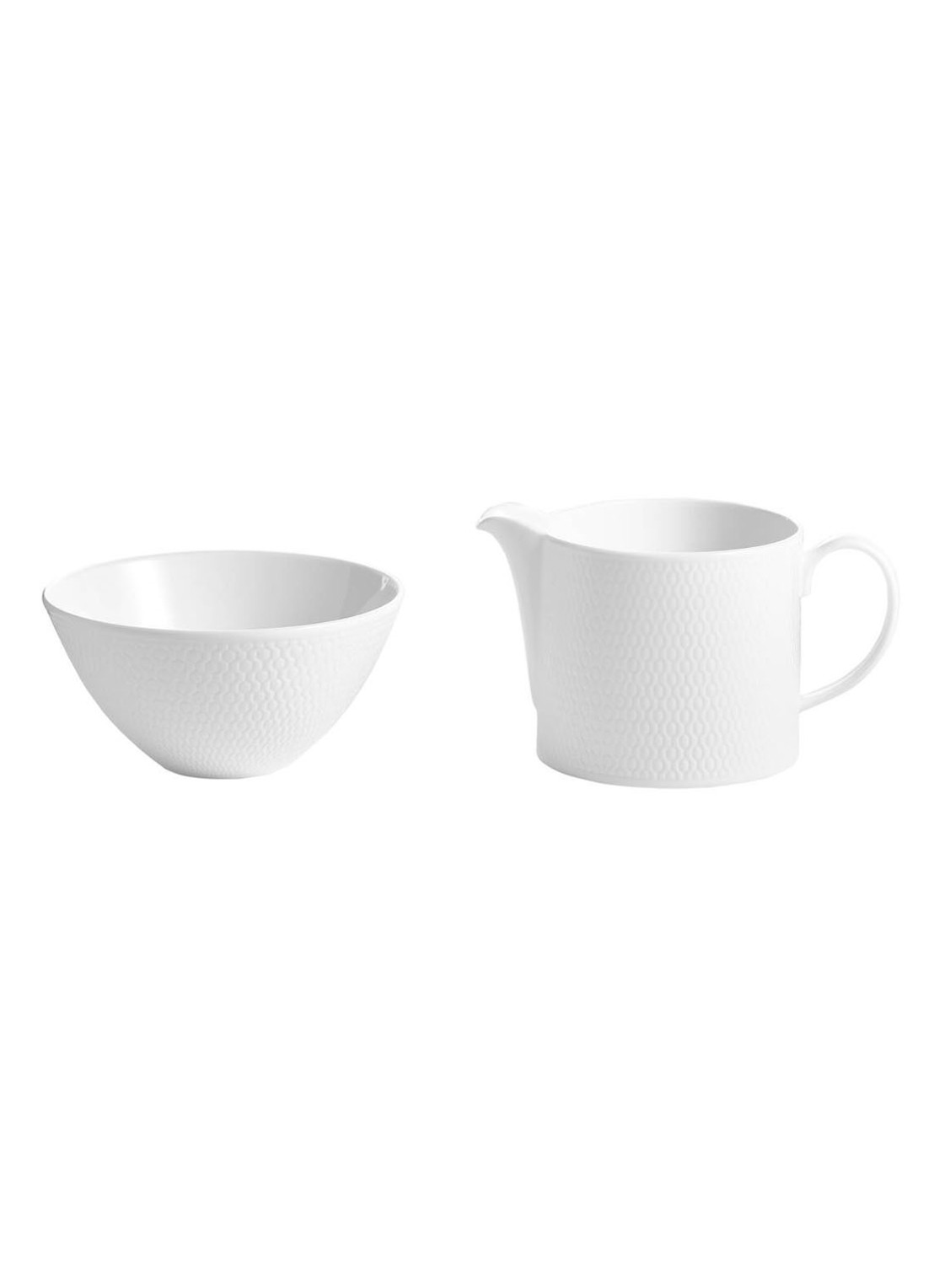 Wedgwood Gio suikerpot en melkkan set van 2 - voorkant gebroken wit