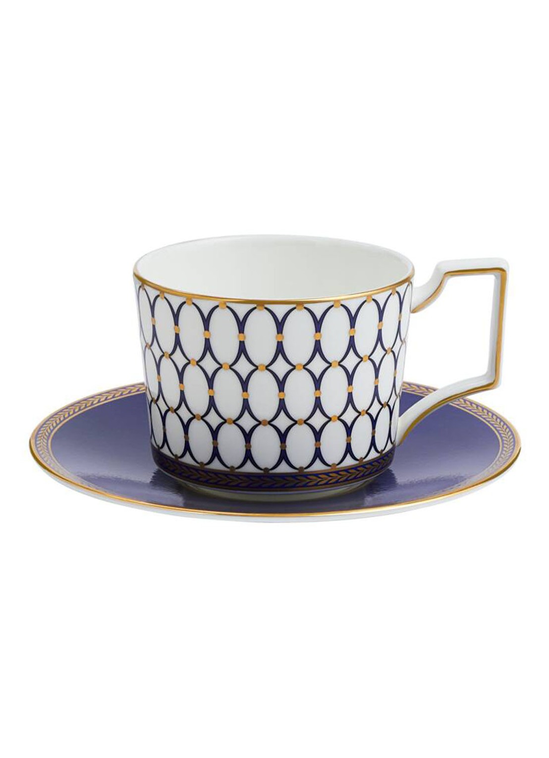 Wedgwood Renaissance Gold kop en schotel 20 cl  - voorkant royalblauw