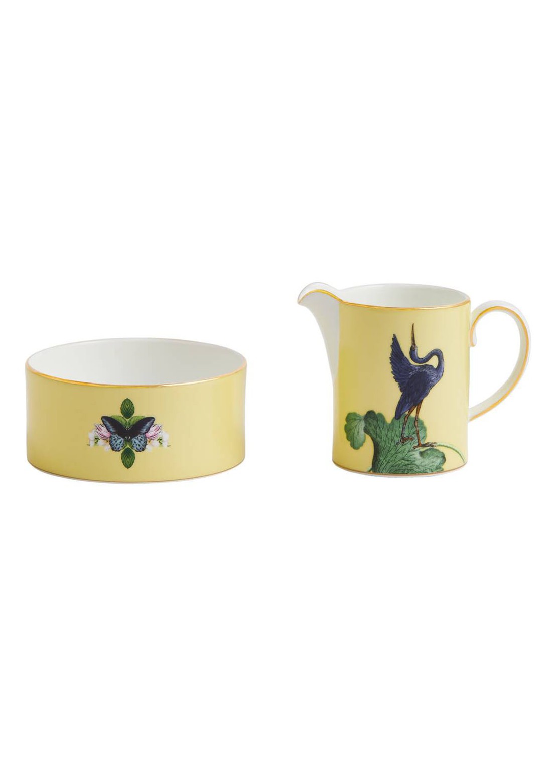 Wedgwood Waterlily suikerpot en melkkan 2-delig - voorkant 2 lichtgeel