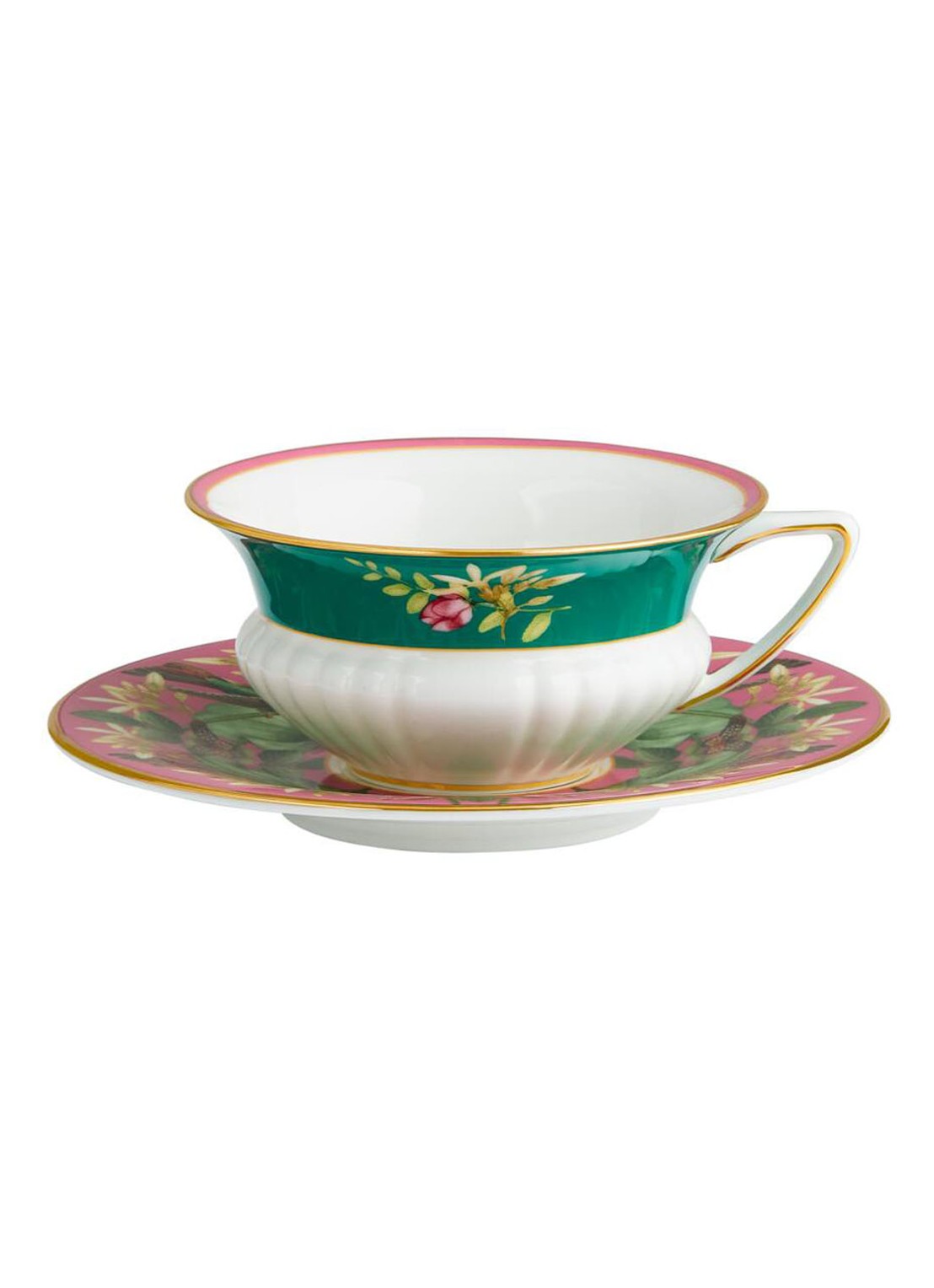 Wedgwood Wonderlust Lotus kop en schotel 20 cl - voorkant turquoise