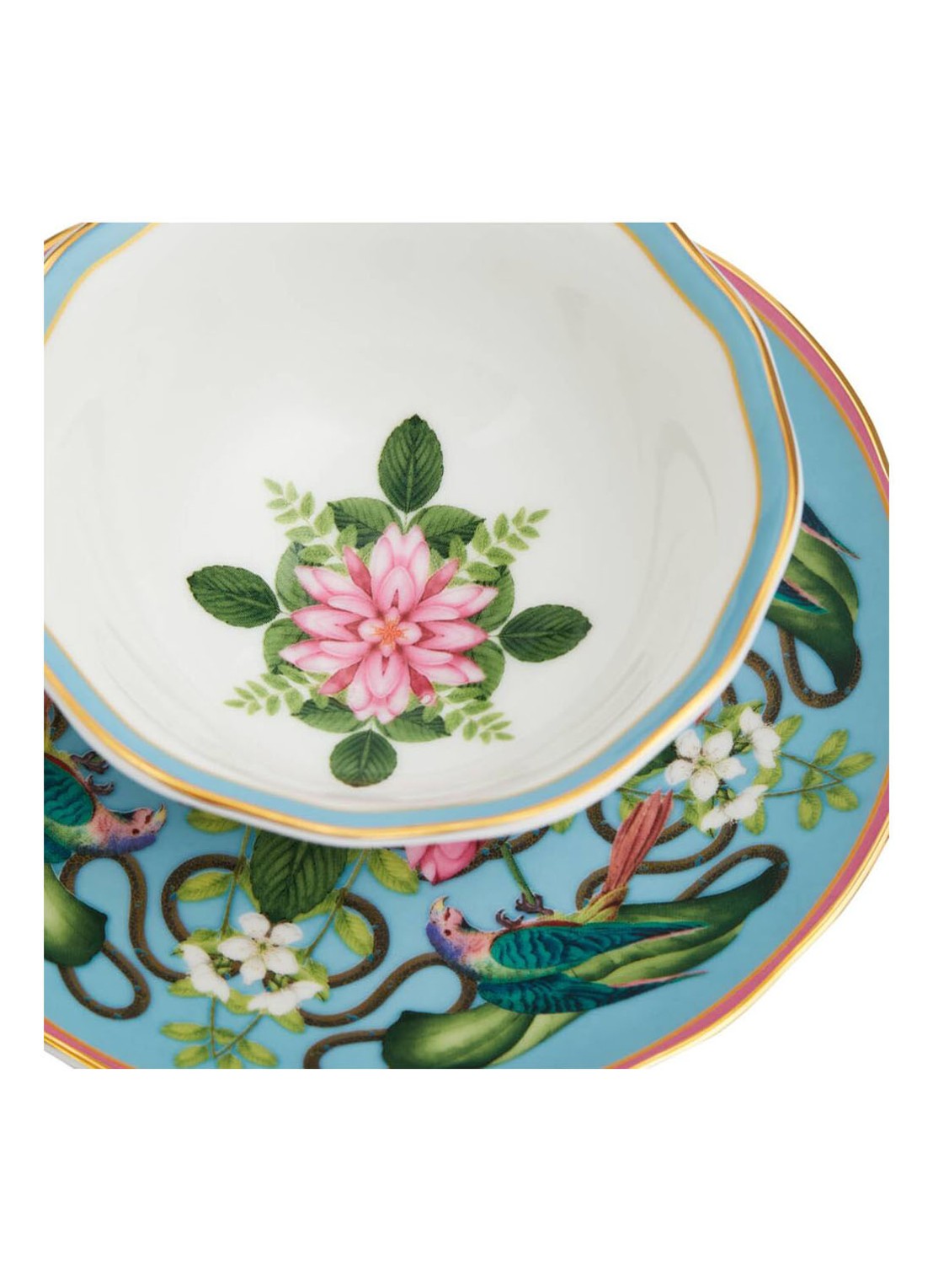 Wedgwood Wonderlust Menagerie kop en schotel 15 cl - achterkant 3 lichtblauw