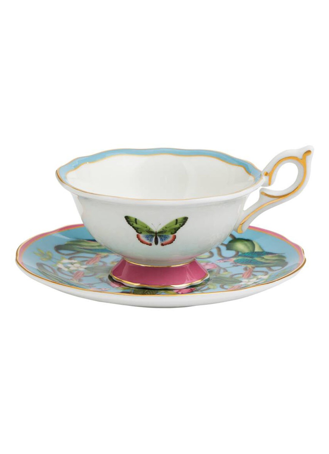Wedgwood Wonderlust Menagerie kop en schotel 15 cl - voorkant lichtblauw