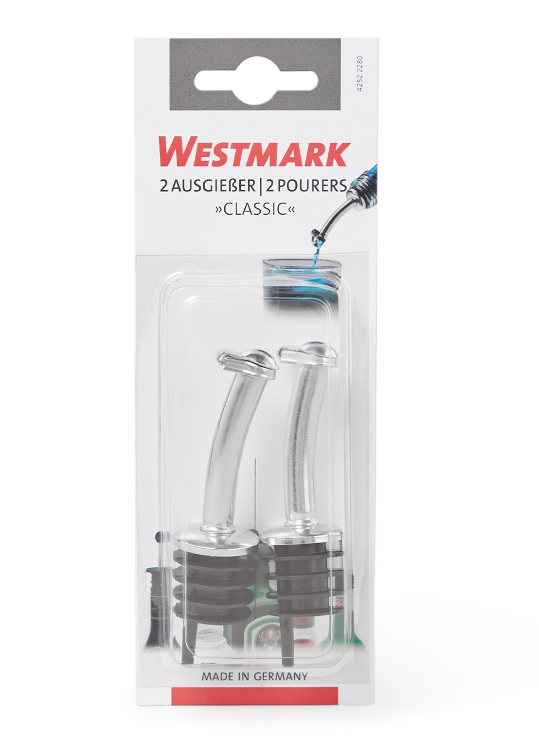 Westmark Classic flessenstopper met schenktuit set van 2 - voorkant metaal