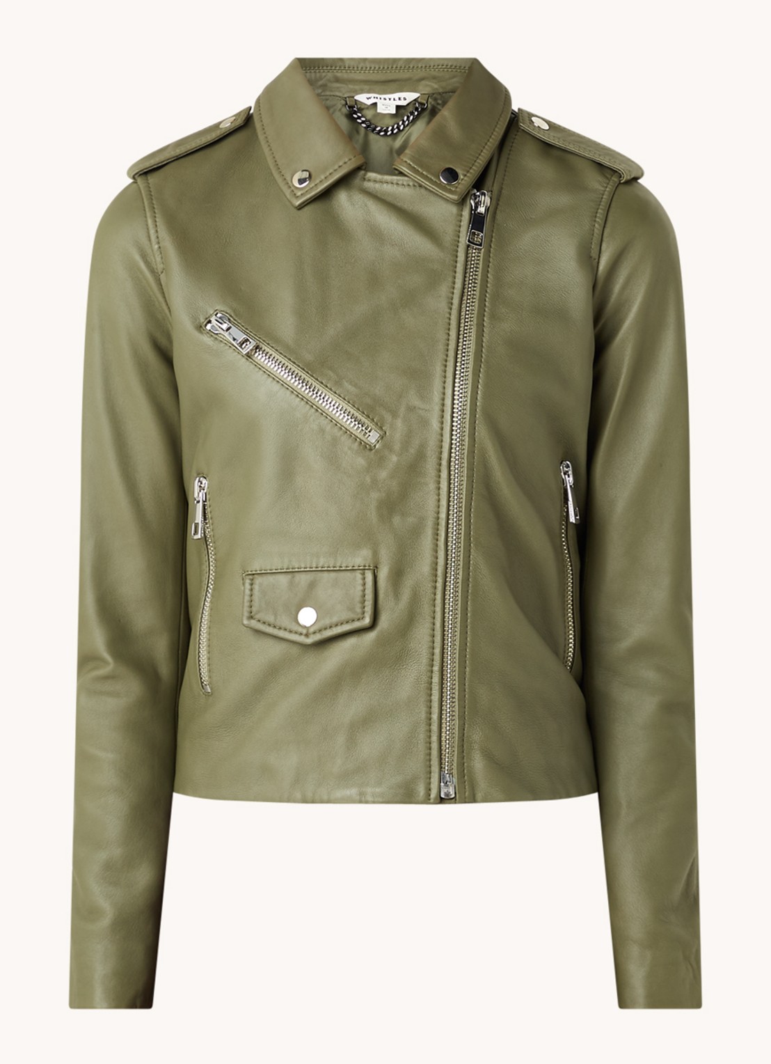Whistles Agnes cropped bikerjack van schapenleer - voorkant 2 mosgroen