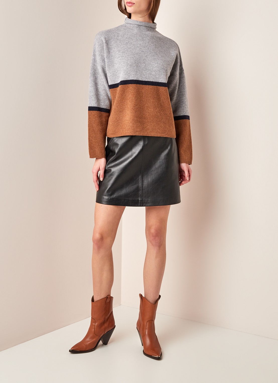 Whistles Aline minirok van leer  - voorkant 4 zwart