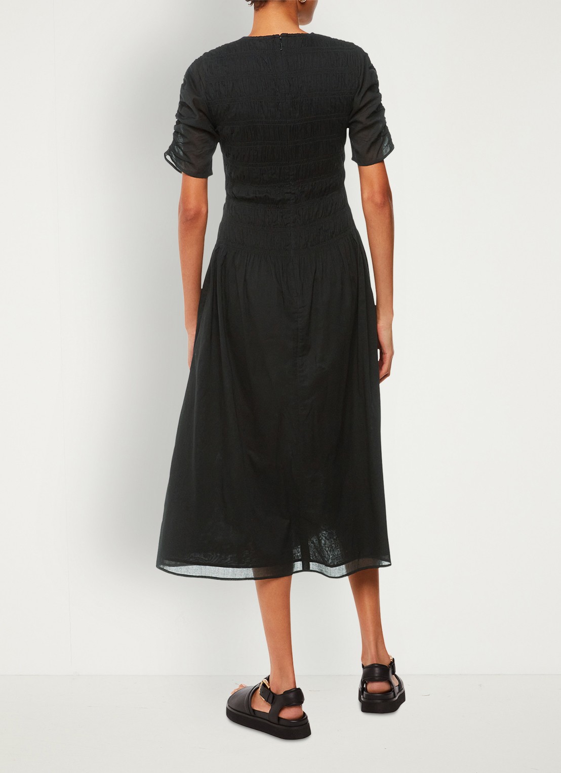 Whistles Avery midi jurk met smockwerk - achterkant 4 zwart