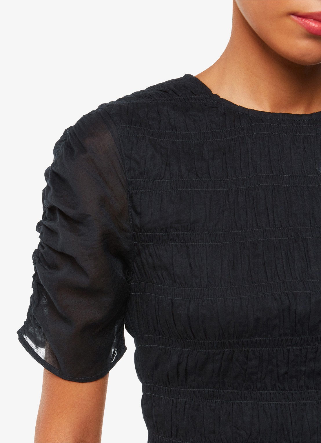 Whistles Avery midi jurk met smockwerk - detail zwart