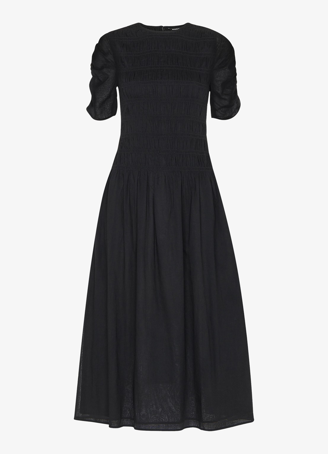 Whistles Avery midi jurk met smockwerk - voorkant 2 zwart