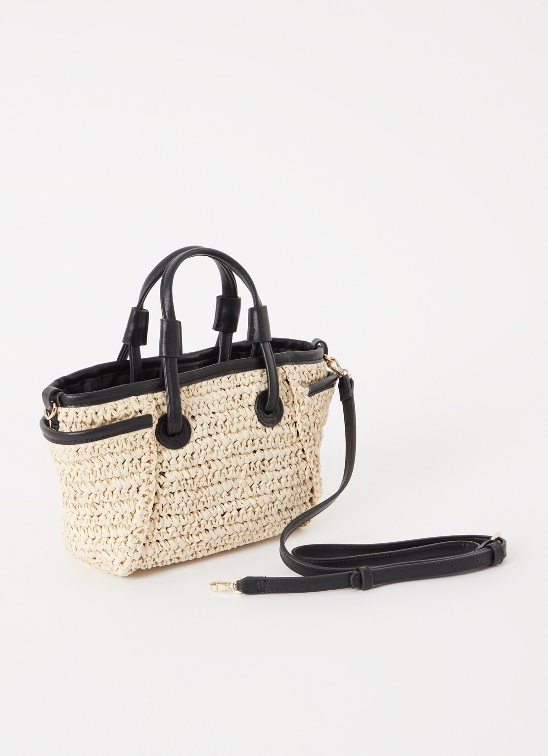 Whistles Aylin mini handtas van stro met uitneembaar etui - achterkant 4 beige