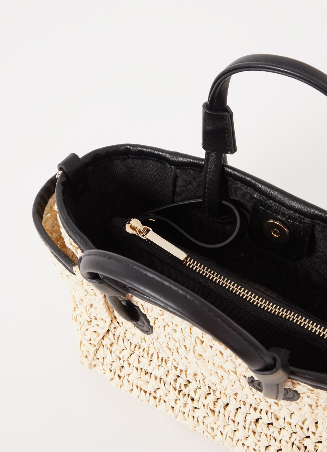 Whistles Aylin mini handtas van stro met uitneembaar etui - detail beige