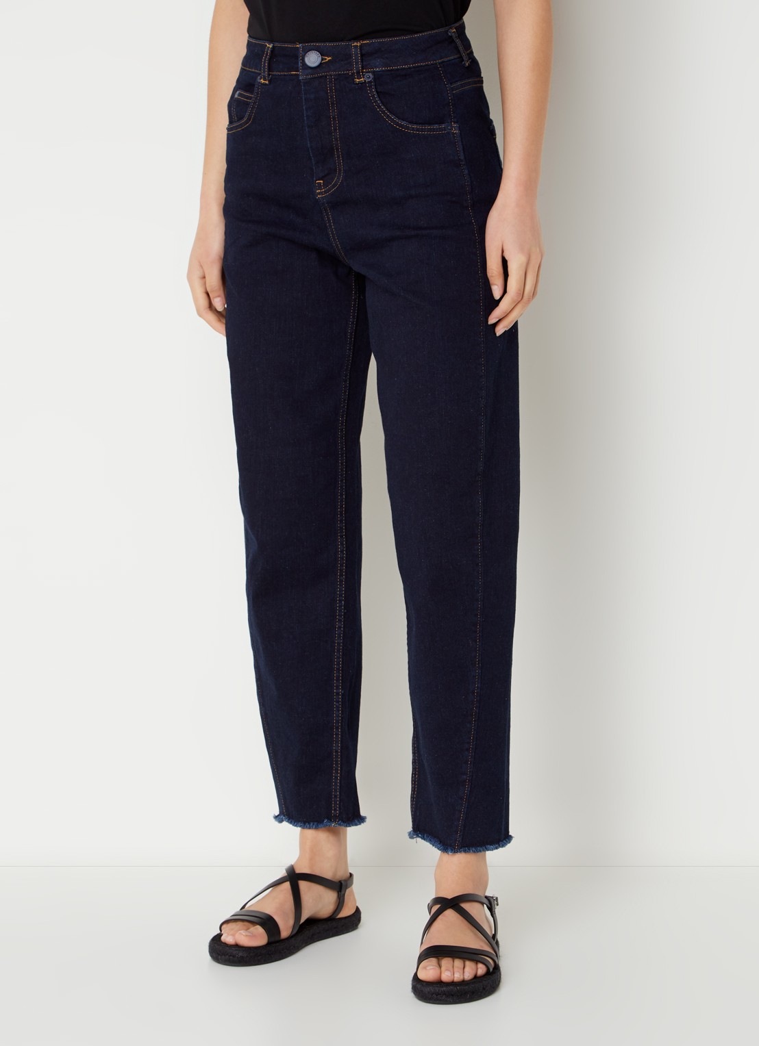 Whistles Barrel high waist cropped loose fit jeans met donkere wassing - detail 4 indigo