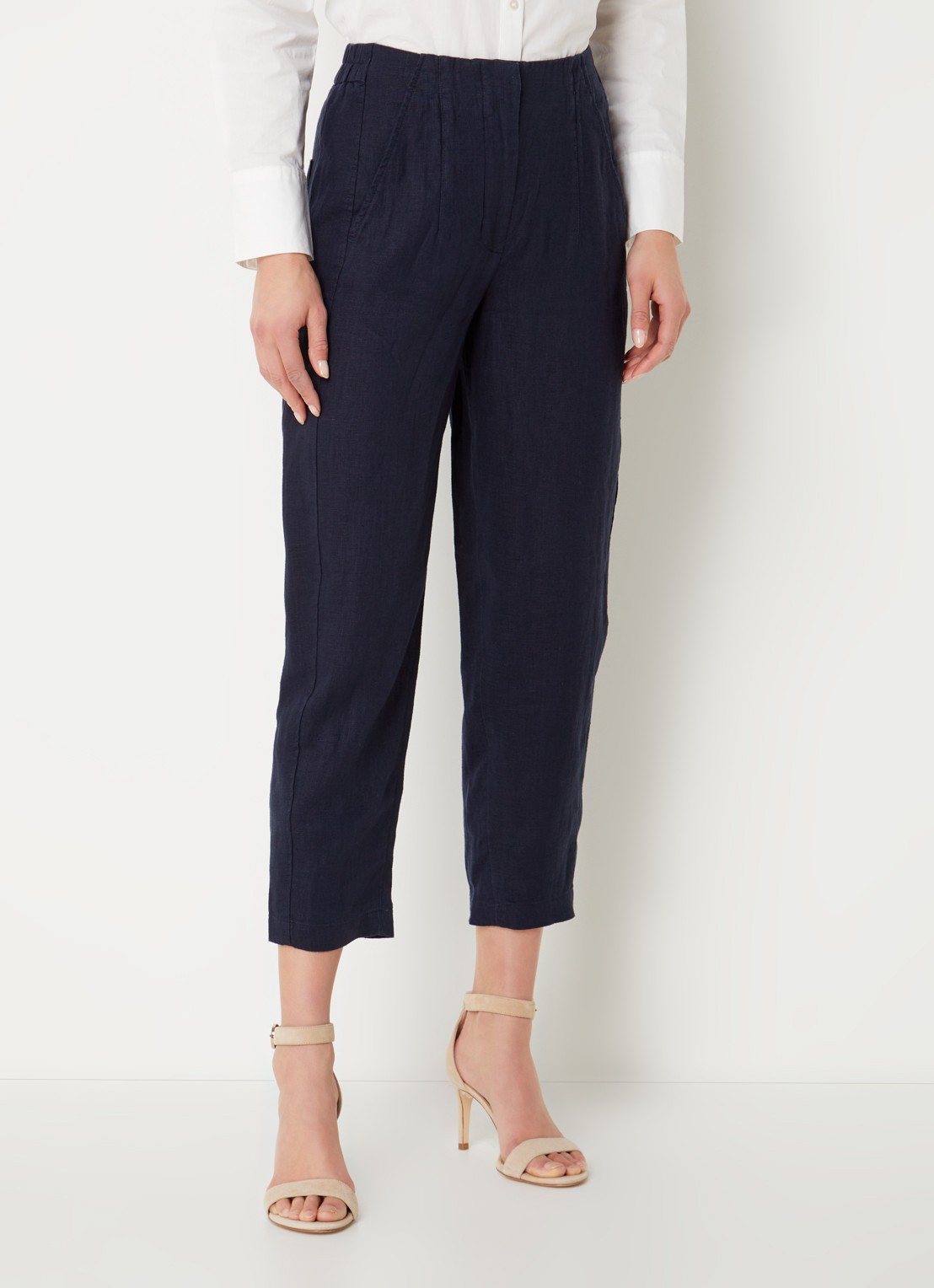 Whistles Barrel high waist cropped tapered fit broek van linnen - detail 3 indigo