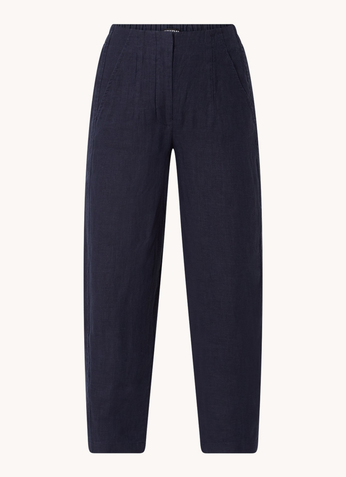 Whistles Barrel high waist cropped tapered fit broek van linnen - voorkant indigo