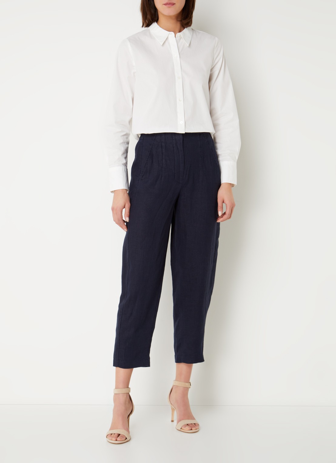 Whistles Barrel high waist cropped tapered fit broek van linnen - voorkant 2 indigo