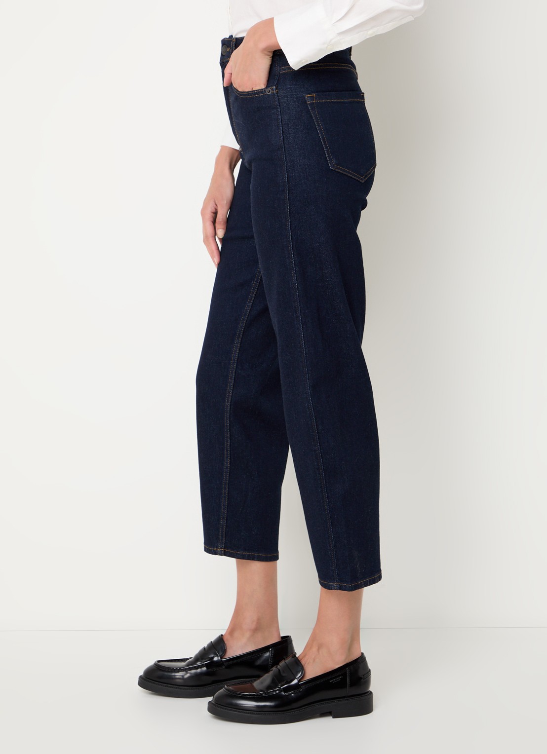 Whistles Barrel high waist cropped tapered jeans met donkere wassing - detail 2 indigo
