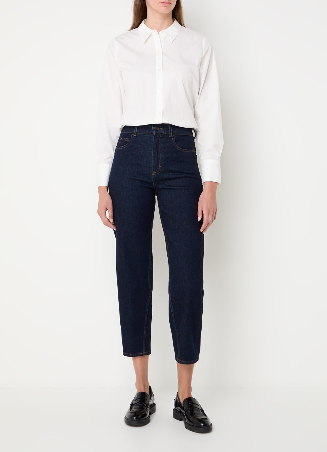 Whistles Barrel high waist cropped tapered jeans met donkere wassing - voorkant 5 indigo