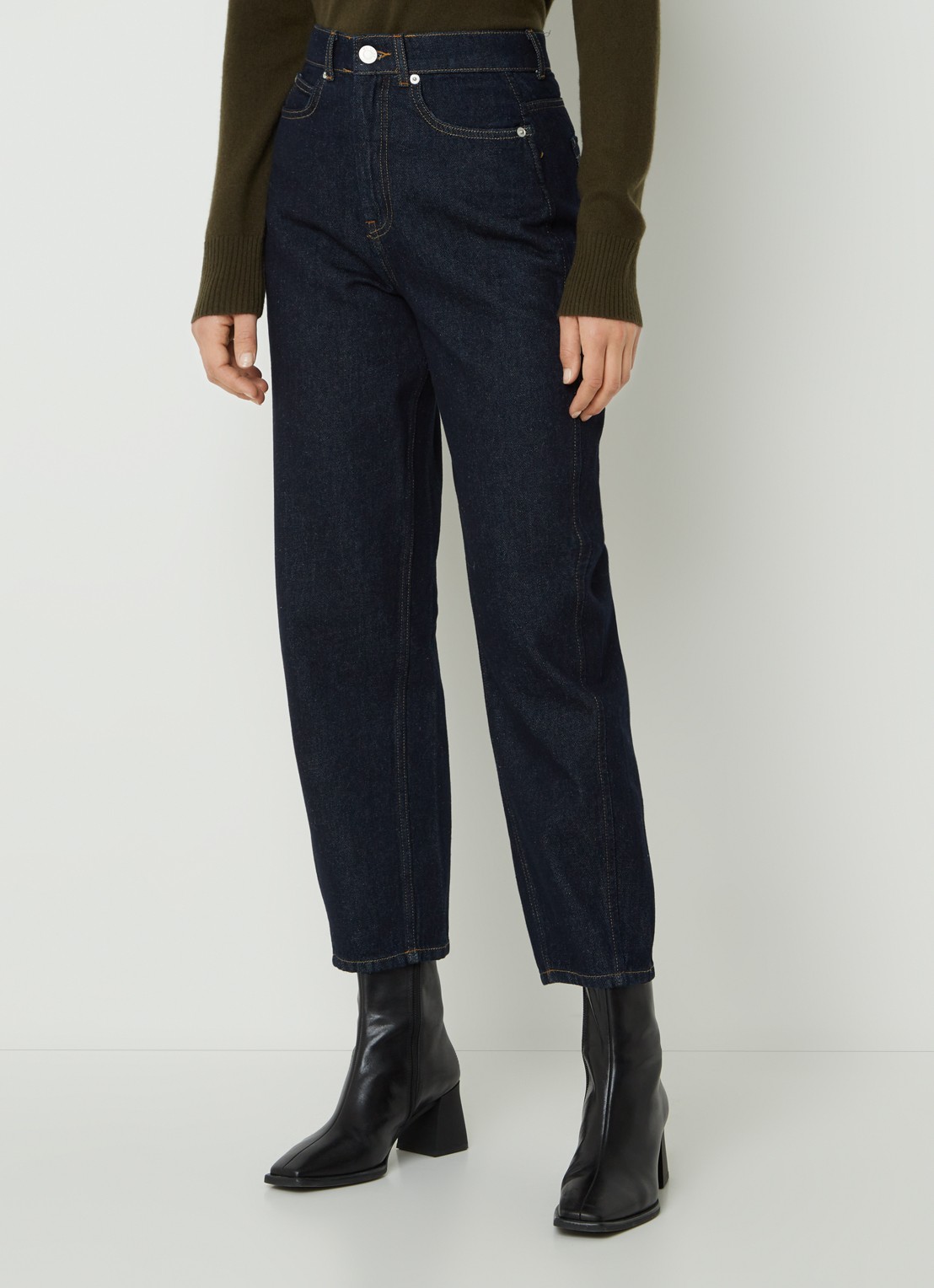 Whistles Barrel high waist tapered cropped jeans met donkere washing - detail 2 indigo
