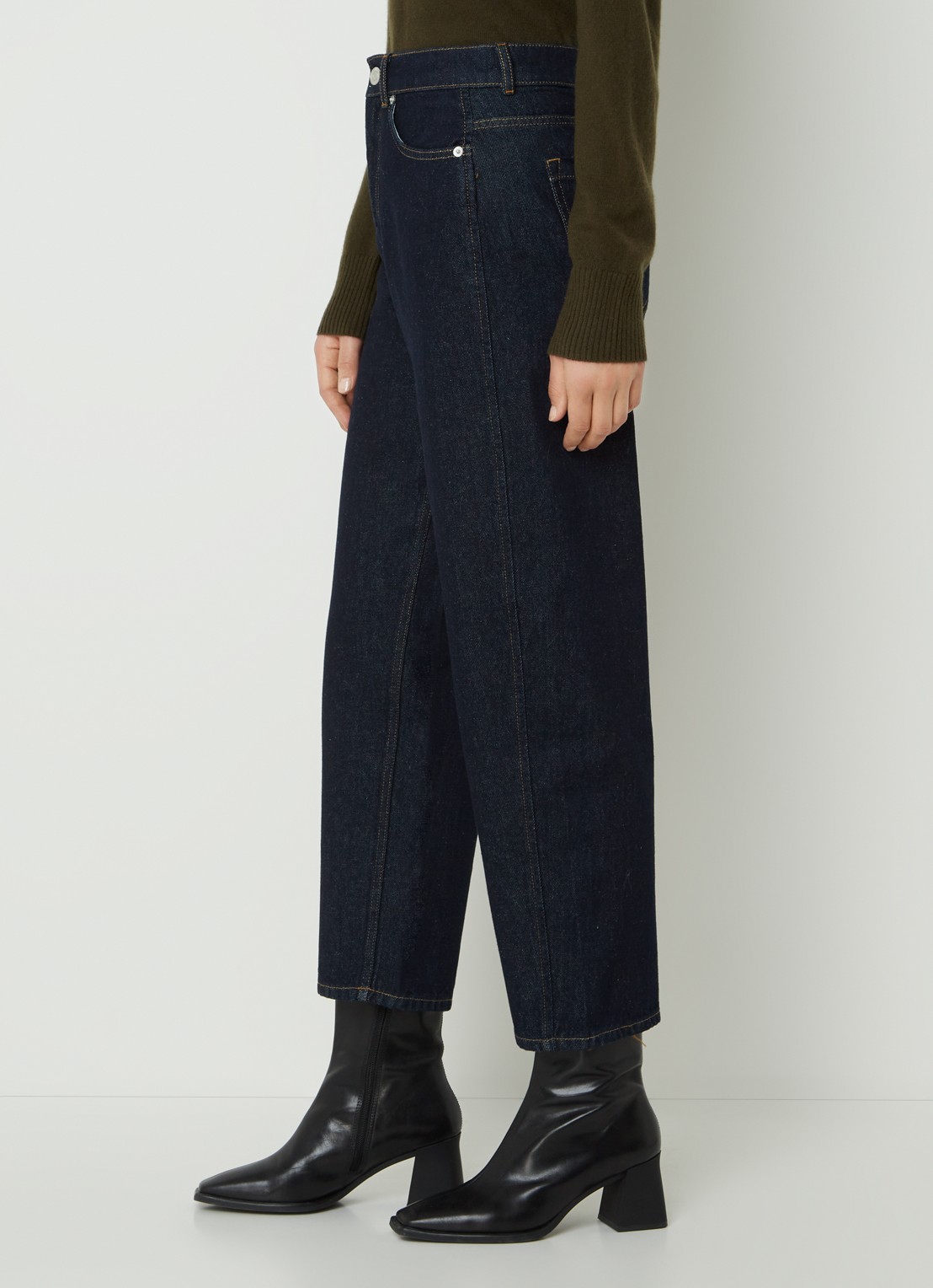 Whistles Barrel high waist tapered cropped jeans met donkere washing - detail 3 indigo