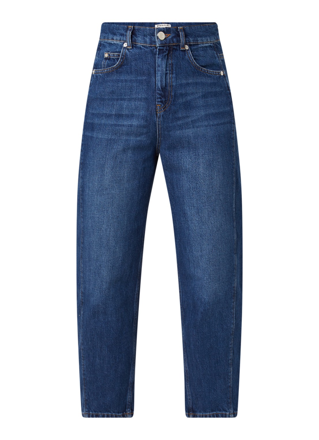 Whistles Barrel high waist tapered cropped jeans met medium washing - voorkant 3 indigo