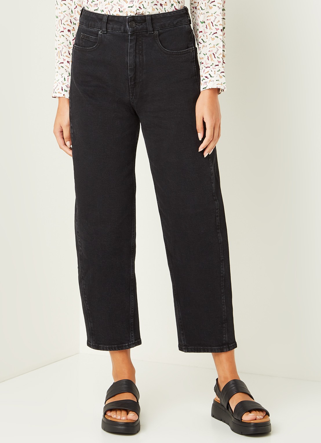Whistles Barrel high waist tapered cropped jeans - detail 4 zwart