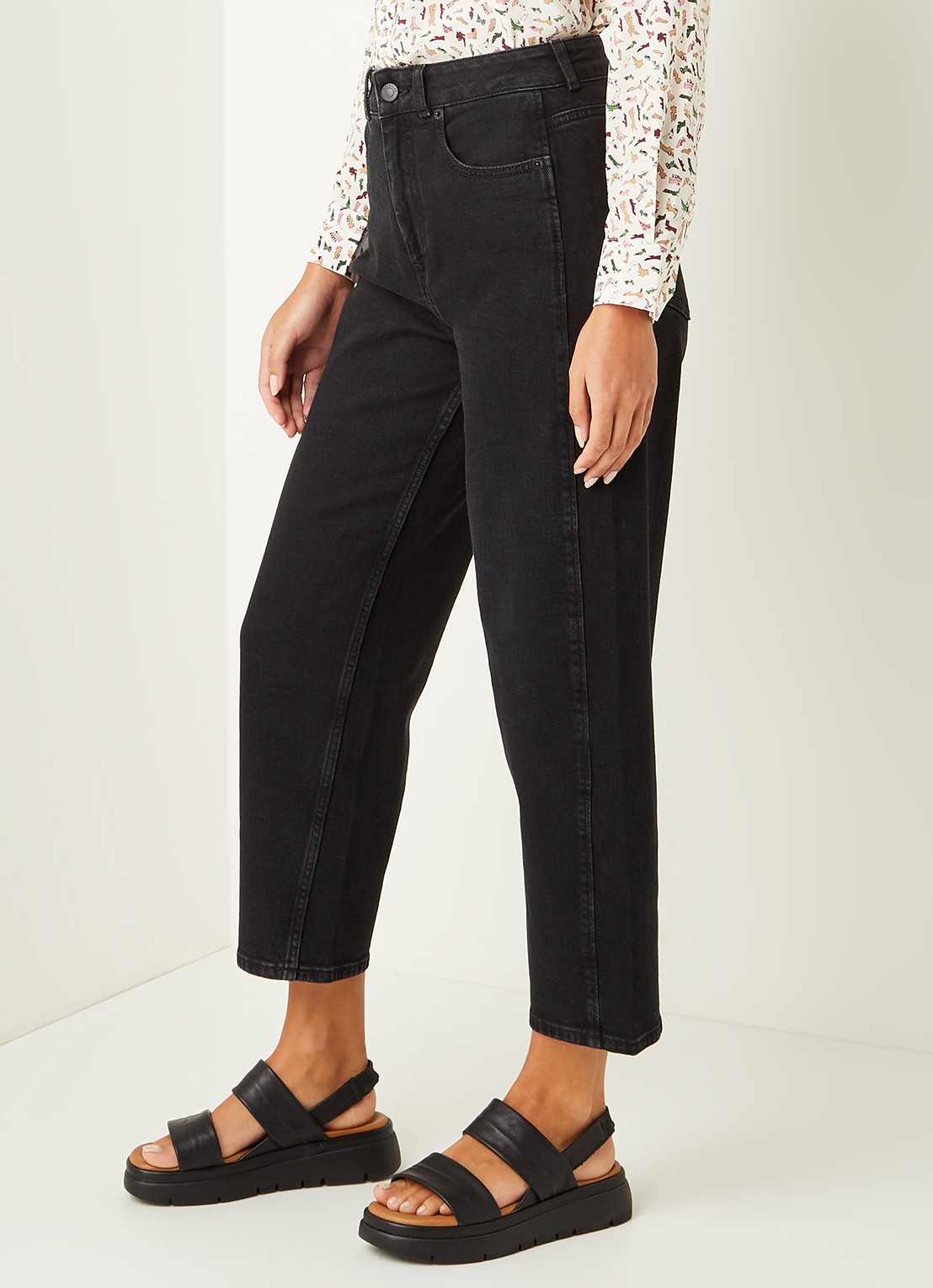 Whistles Barrel high waist tapered cropped jeans - detail 5 zwart