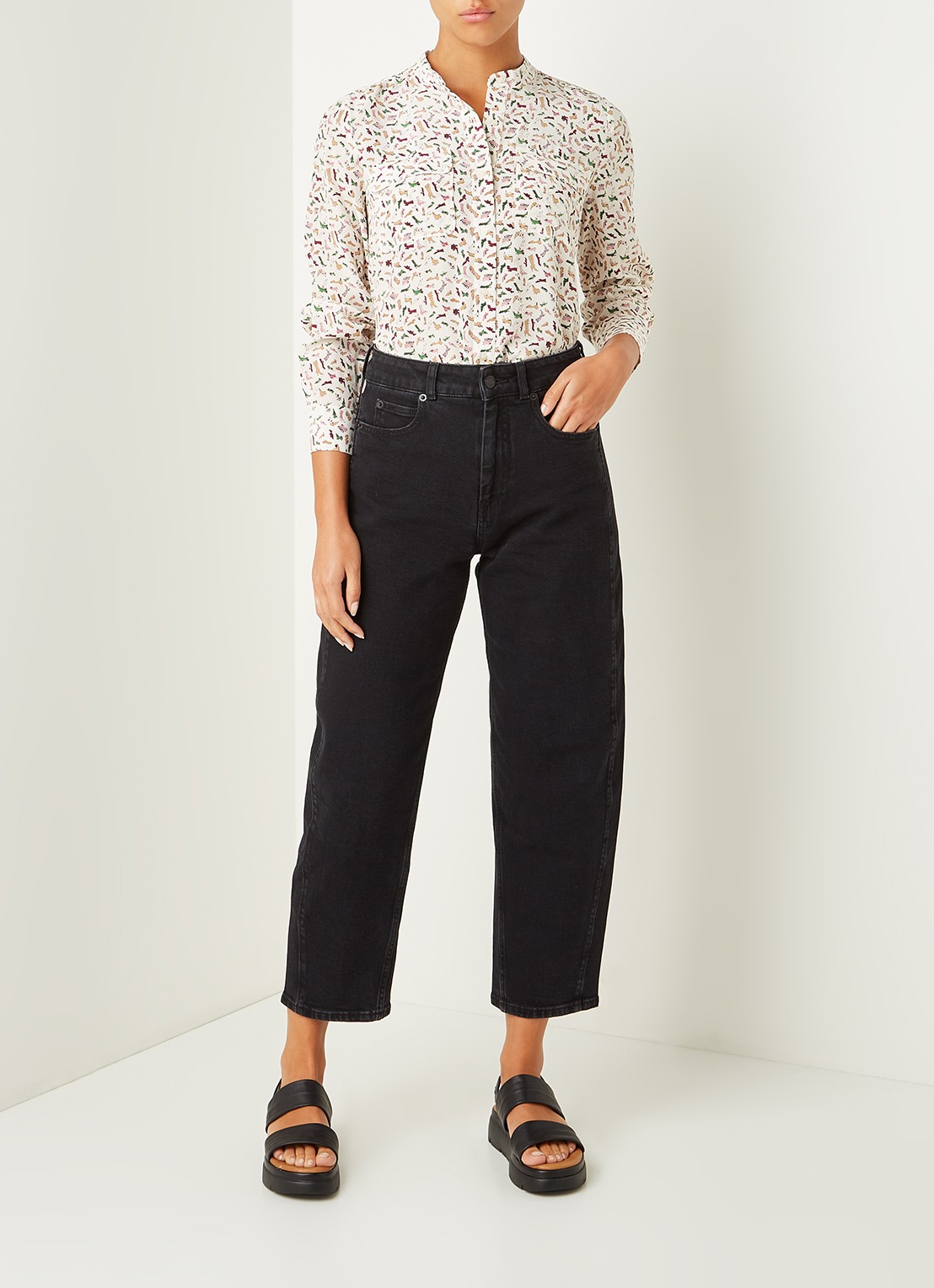 Whistles Barrel high waist tapered cropped jeans - voorkant 2 zwart
